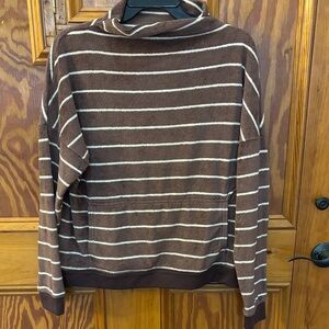 Toad&Co dusty mauve and Cream Striped cowl neck velveteen top